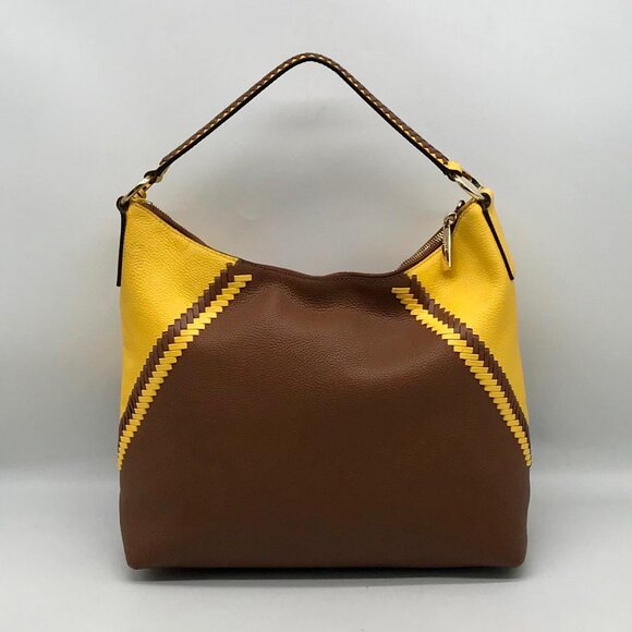 Michael Kors Women's Karson Luggage/Citrus Pebbled Leather Large Hobo Bag - Picture 2 of 12